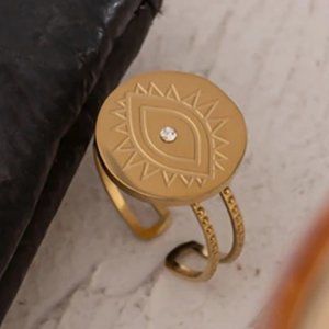 New 18K Gold Plated Diamond Eye Adjustable Ring